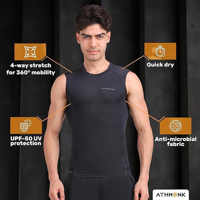 Athmonk Compression Vest Tank Body Shaper Without Sleeve for Men
